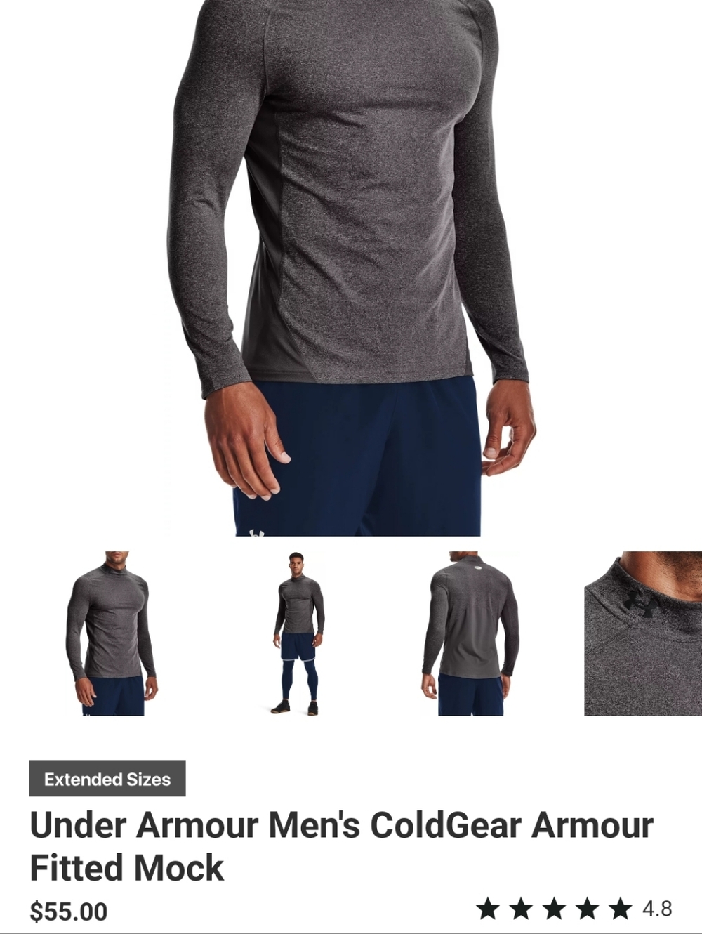 Under Armour Long Sleeve ColdGear Fitted Mock - Charcoal Gray